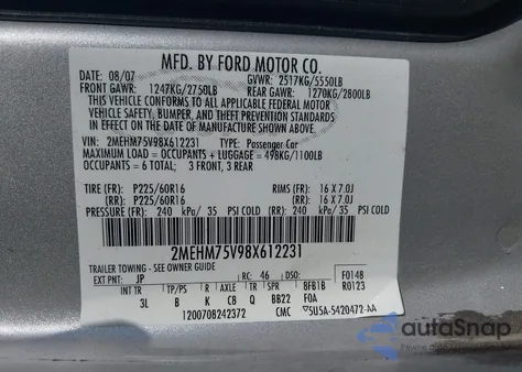 2008 Mercury Grand Marquis Ls z USA, uszkodzony, nr VIN 2MEHM75V98X612231